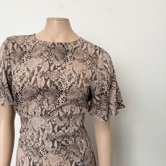 [Free Press] Snake Print Side Slit Crew Neck Flutter Sleeve Midi Dress Sz Large - Picture 4 of 10